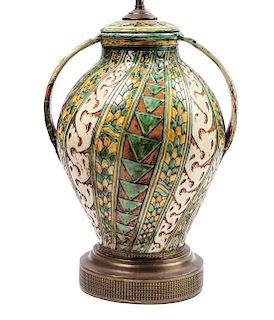 An Iznik Pottery Vessel and Cover Height 16 inches.