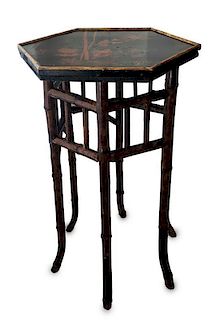 A Late Victorian Bamboo and Scarlet and Black-Lacquered Occasional Table Height 29 1/2 x width 15 inches.