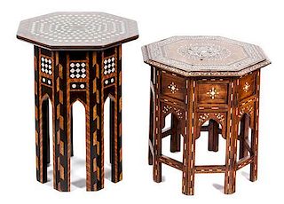 Two North African Hardwood and Bone-Inlaid Occasional Tables. Height of tallest 16 1/2 inches.
