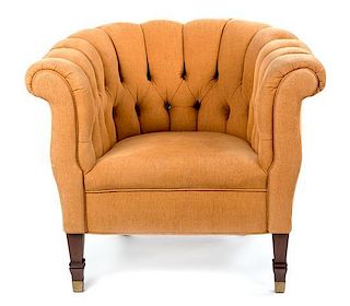 A Mahogany Upholstered Tub Chair Height 29 inches.