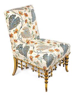 A Victorian Gilded and Upholstered Slipper Chair Height 30 1/2 inches.
