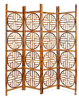 A Chinese Style Bamboo Four-Paneled Screen Height 73 inches.