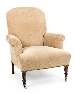 A Victorian Style Chenille Upholstered Armchair Height 36 inches.