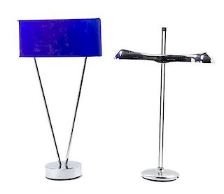 Two Contemporary Chrome Plated Desk Lamps Height of tallest 23 1/2 inches.