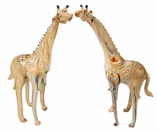 Pair of Chinese Pulled Glass Giraffes 