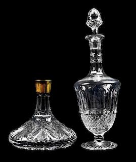 Two Cut Glass Decanters Height of taller 14 inches.