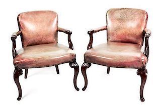 A Pair of George III Style Mahogany Armchairs Height 34 inches.