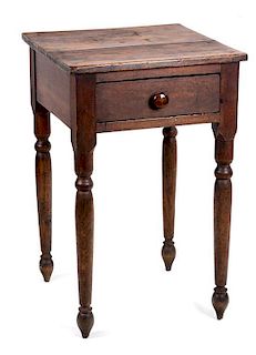 An American Provincial Stained Pine Work Table Height 28 1/2 x width 40 x depth 23 1/2 inches.