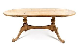 An American Pine Work Trestle Table Height 29 x width 64 x depth 39 inches.