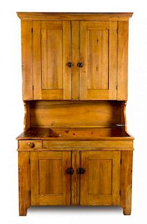 An American Provincial Walnut Dry Sink Height 78 1/2 x width 44 1/4 x depth 24 inches.