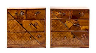 A Pair of Japanese Inlaid-Walnut Miniature Cabinets Height 12 inches.