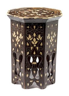 A Persian and Bone-Inlaid Hardwood Occasional Table Height 16 1/2 inches.