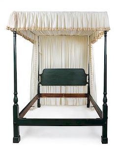 A Painted Wood Canopy Bed Height 80 x width 58 inches.