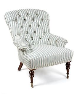 An Upholstered Button-Tufted Bergère Height 32 inches.