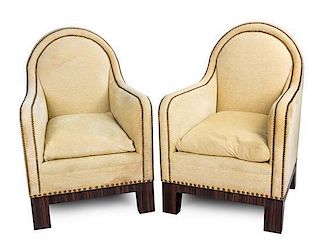 A Pair of Contemporary Upholstered Armchairs Height 32 inches.
