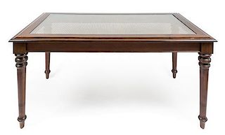 A Glass Top Mahogany Dining Table Height 30 x width 60 x depth 32 inches.