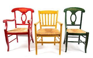 Three Painted Chairs Height of tallest 36 inches.