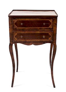 A Louis XV Style Walnut Inlaid Side Cabinet Height 29 x width 17 1/2 x depth 12 1/2 inches.