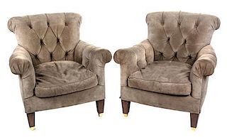 A Pair of Contemporary Upholstered Armchairs Height 33 inches.