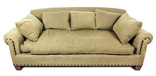 A Contemporary Chenille Upholstered Sofa Length 90 inches.