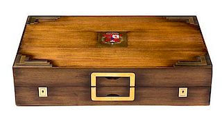 An English Brass Mounted Rosewood Backgammon Case Height 4 x width 18 3/8 x depth 12 inches.