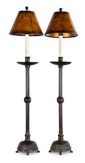 A Pair of Chinese-Style Patinated Metal Candlesticks Height 25 1/2 inches.