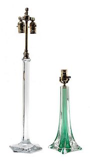 Two Glass Based Table Lamps Height of tallest 28 1/2 inches.