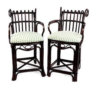A Pair of Shaped Bamboo Armchairs Height 41 inches.
