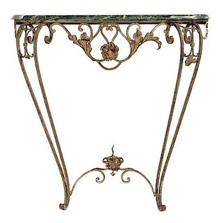 A French Painted Wrought-Iron Console Table Height 37 x width 37 x depth 11 inches.