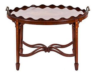 A George III Style Inlaid Mahogany Tray-on-Stand Height 19 x width 28 x depth 16 inches.