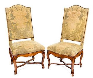 A Pair of Louis XV Walnut Side Chairs Height 41 inches.