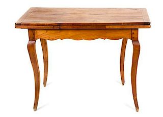 A French Fruitwood Draw Leaf Dining Table Height 30 x width 41 x depth 23 inches.