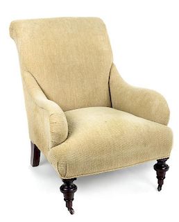 A Beige Chenille-Upholstered Club Chair Height 36 inches.