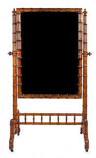 A Victorian Style Faux Bamboo-Molded Cheval Mirror 66 x 40 inches.