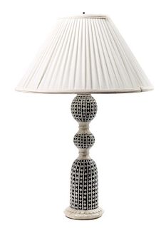 A Bone and Ebonized-Inlaid Table Lamp Height 32 inches.