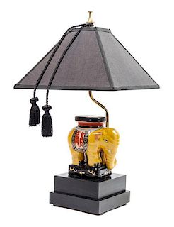 A Chinese Ceramic Elephant Form Table Lamp Height 21 inches.