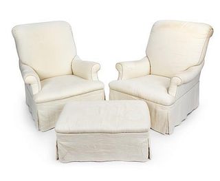 A Pair of White Club Chairs Height of first 35 inches.