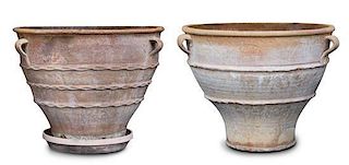 A Group of Five Terracotta Planters Largest, height 22 inches.