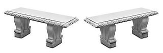 A Pair of Baroque-Style Stone Composite Benches Height 20 x width 50 x depth 18 inches.