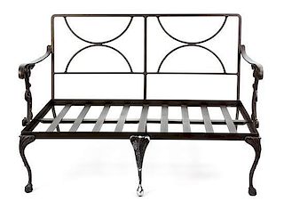 An Assembled Suite of Neoclassical Style Metal Patio Furniture Height 30 x width 44 x depth 24 inches.