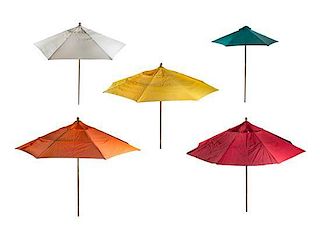 A Set of Five Patio Umbrellas Height of tallest 9 feet 6 inches.