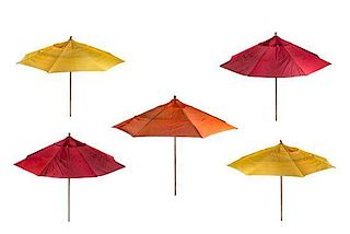 A Set of Five Patio Umbrellas Height of tallest 9 feet 6 inches.