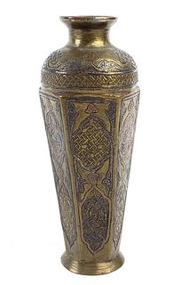 Persian Bronze Engraved Damascus Vase