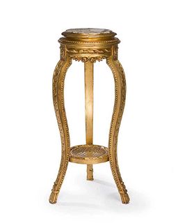 19th C. French Giltwood & Marble Carved Side Table