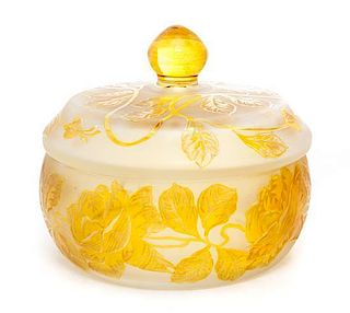 * A Cameo Decorated and Frosted Glass Powder Box Diameter 6 inches.