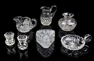 * A Collection of Cut Glass Table Articles Height of tallest 5 1/4 inches.