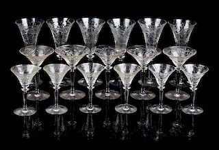 * A Set of Etched Glass Stemware Height of tallest 8 1/2 inches.