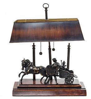 * A Neoclassical Cast Metal Figural Table Lamp Width 17 inches.