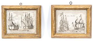 A Group of Eight Continental Etchings Height of largest 7 x width 12 inches.
