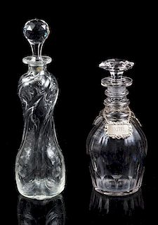 Two Glass Decanters Height of tallest 13 1/4 inches.